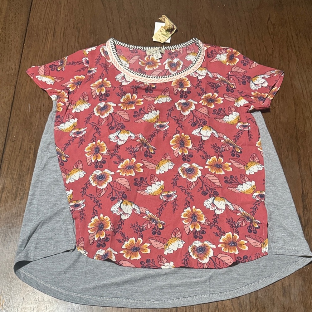 ONE WORLD Pink and Yellow Floral Top